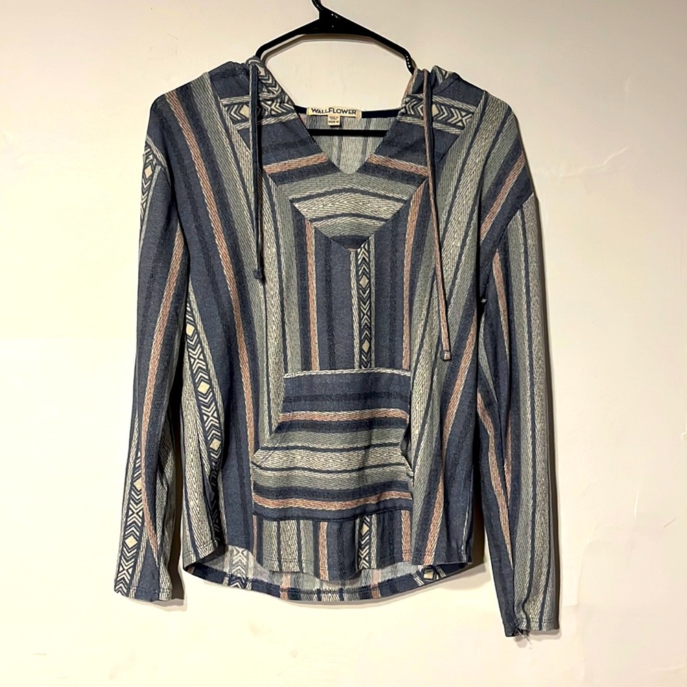 Blue patterned Wallflower Medium women's pullover hoodie.